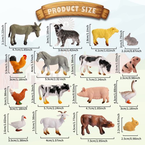 16 Piece Farm Animals Figures,Realistic Plastic Farm Animal Figurines Playset,Mini Farm Barn Animals Toys,Learning Educational Toys for Kids Toddlers,Cake Toppers Birthday Animal Themed Party Favors