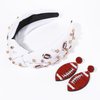 Football Knotted Headband Rhinestone Crystal Wide Headband Headpiece Football Beaded Dangle Earrings Game Day Hairband Hair Accessories Gift for Football Mom (white football headband earings)