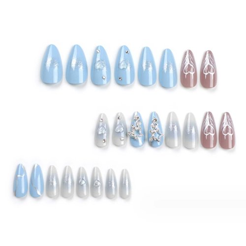 YoYoee Medium Stiletto False Nails Gradient Press on Nails Cute Acrylic Glitter Fake Nails for Women and Girls 24PCS