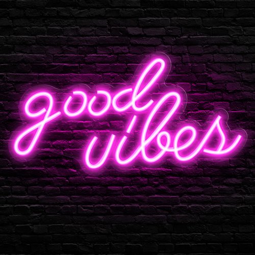 Olekki Pink Good Vibes Neon Sign - Neon Lights for Bedroom, LED Neon Signs for Wall Decor (16.1 x 8.3 inch)