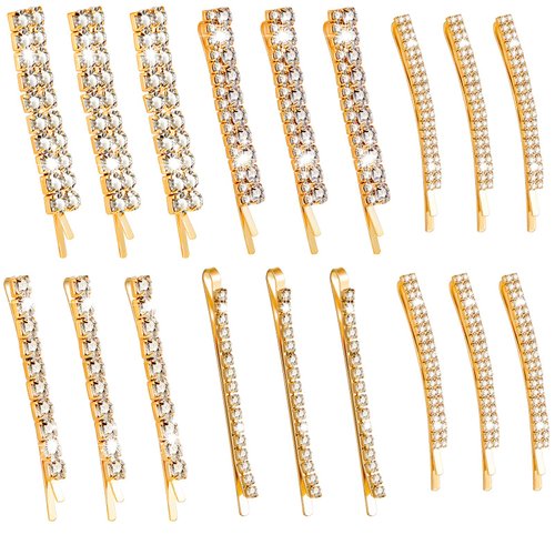 15 Pieces Rhinestone Hair Clips Metal Rhinestone Hair Pins Clear Crystal Bobby Pins for Women Girls Luxury Rhinestone Hair Barrettes Bling Hair Pins Hair Accessories for Party Wedding Daily(Gold)