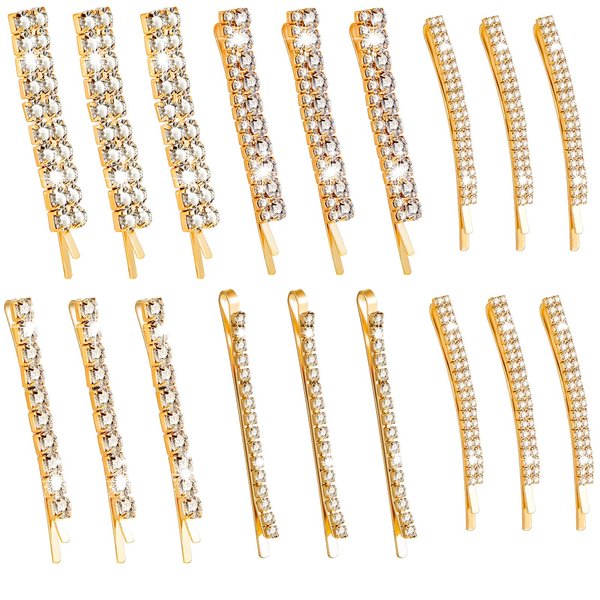15 Pieces Rhinestone Hair Clips Metal Rhinestone Hair Pins Clear Crystal Bobby Pins for Women Girls Luxury Rhinestone Hair Barrettes Bling Hair Pins Hair Accessories for Party Wedding Daily(Gold)