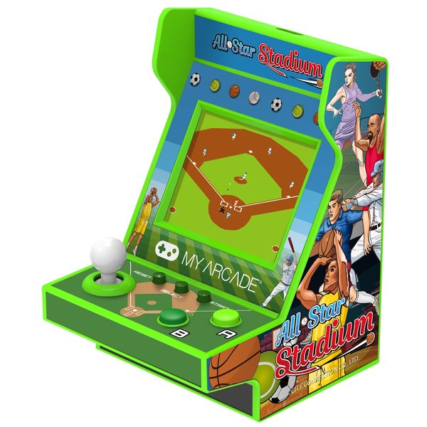 My Arcade All Star Stadium Pico Player- Fully Playable Portable Tiny Arcade Machine with 107 Retro Games, Toys for Kids, 2" Screen, Green, Small (DGUNL-4120)