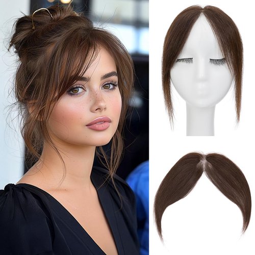 MY-LADY Clip in Bangs Middle Part Bangs, Bangs Hair Clip Human Hair, Clip on Bangs for Women, 100% Real Human Hair Bangs Hairpieces Fringe with Temples(Dark Brown)