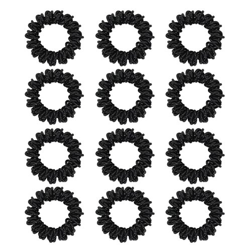 12 Pcs Spiral Hair Ties for Thick Thin Hair, Coil Hair Ties, Phone Cord Hair Ties, Ponytail Holders, Plastic Hair Ties, Hair Coils, Elastic Cord Hair Ties, No Damage Curly Hair Ties (Black)