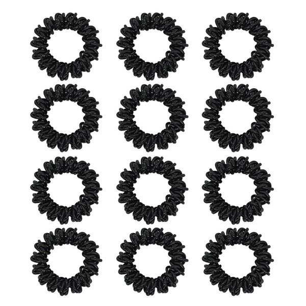 12 Pcs Spiral Hair Ties for Thick Thin Hair, Coil Hair Ties, Phone Cord Hair Ties, Ponytail Holders, Plastic Hair Ties, Hair Coils, Elastic Cord Hair Ties, No Damage Curly Hair Ties (Black)