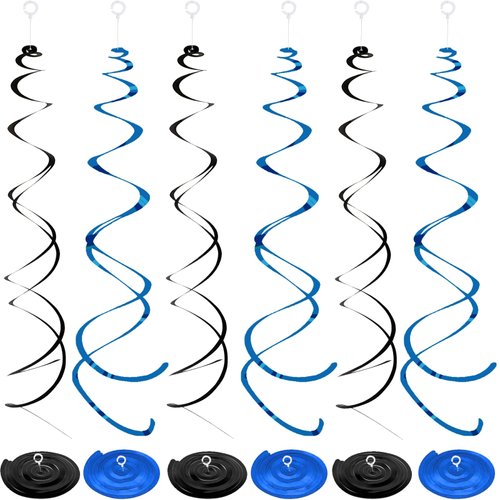 36PCS Black Blue Party Decorations Swirls, Hanging Swirl Ceiling Decorations for Men Boys Birthday New Year Baby Shower Party Decorations(Black+Blue)