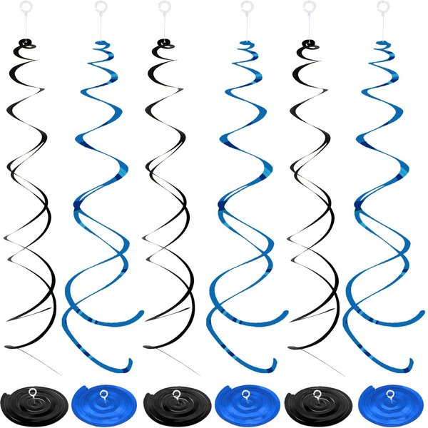 36PCS Black Blue Party Decorations Swirls, Hanging Swirl Ceiling Decorations for Men Boys Birthday New Year Baby Shower Party Decorations(Black+Blue)
