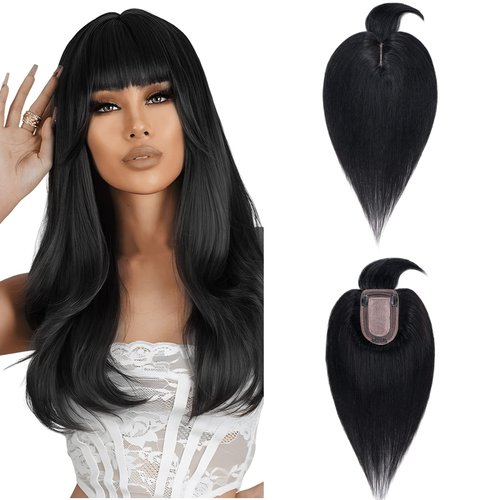 TESSHAIR Hair Toppers for Women Real Human Hair, 150% Density Silk Base Clip in Hair Extensions, ...
