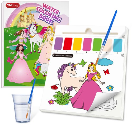 YMluky Paint with Water Books for Kid,Coloring Book with Watercolor Paint Set Kids,Travel Coloring Kit，Arts and Crafts Suitable for Birthday (Princess Unicorn)