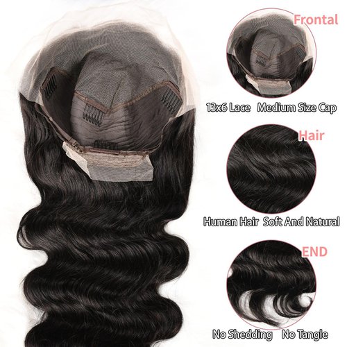 Anderah Body Wave Lace Front Wigs Human Hair 13x6 HD Lace Glueless Human Hair Wig Pre Plucked Natural Hairline Brazilian Human Virgin Hair Long Black Body Wave Wig for Black Women 180% Density 24Inch