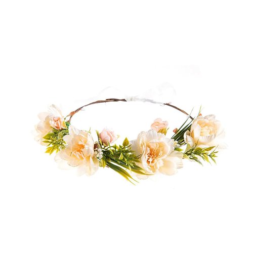 Lofruiin Women's Bohemian Fashion Flower Wreath Adjustable Grass Ring Crown Beach Party Floral Headpiece (B- Champagne)