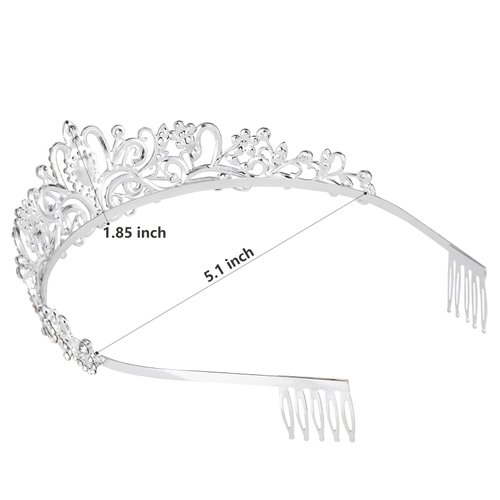 Birthday Tiaras and Crowns for Women Princess Girls Bridal Wedding Prom Queen Pageant Crystal Fashion Headbands with Combs Silver