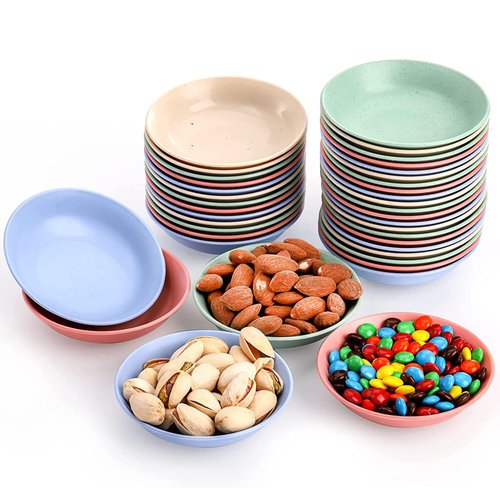 WUWEOT 40 Pack Wheat Straw Dish, 3.4" Dipping Bowls Unbreakable Seasoning Dishes, Shallow Bottom Mustard Dish for Paste Jam Sushi