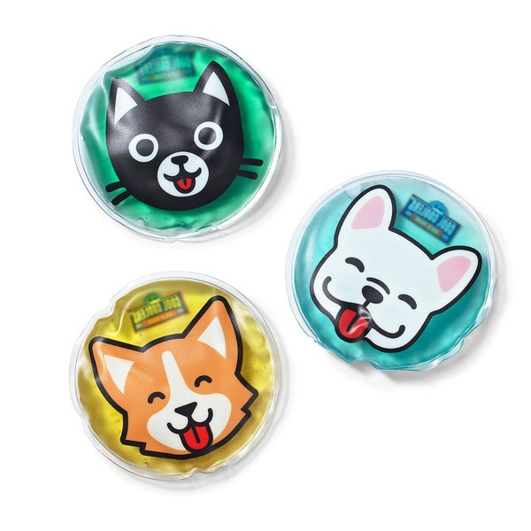 Fit & Fresh Cool Coolers Children's Boo Boo Flexible Gel Ice Pack, 4x4”, Reusable Cold Compress for Minor Injuries, 3 Pack, Cats & Dogs, Small, Assorted Characters