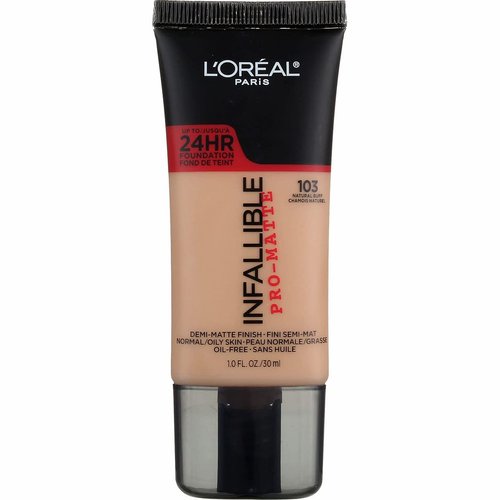 L'Oreal Paris Infallible Pro-Matte Foundation, Natural Buff [103] 1 oz (Pack of 2)