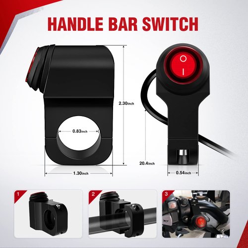 Nilight Motorcycle Handlebar Switch Plug and Play 12V ATV Handlebar Light Switch Push Button Waterproof ON Off Switches for ATV UTV Driving Lights- Fits 7/8" Handlebars (22mm)