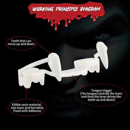6 Pieces Retractable Halloween Vampire Fangs with Teeth Glue Creepy Fake Vampire Fangs Teeth Realistic Reusable Vampire Fangs for Cosplay Accessories Halloween Party Costume Prop Decoration