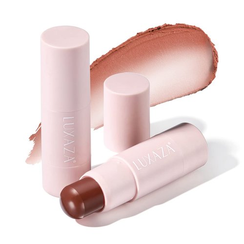 LUXAZA Cream Blush Stick Makeup for Cheeks, Natural Matte Lip and Cheek Makeup Stick Wand for Mature Skin, Lightweight Dewy Finish Creme Blush for Girls and Women #02B Fall-Leaves