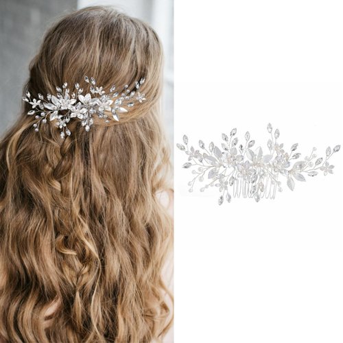 MirthCity Wedding Hair Comb Handmade Pearl Leaf Rhinestone Bridal Hair Clip Wedding Hair Pieces For Brides Flower Girls Hair Accessories for Women