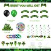 Green Gamer Birthday Party Decoration - 217Pcs Video Game Gaming Party Supplies For Boys Birthday Party - Backdrop, Table Cover, Plates, Cups, Napkins, Utensils, Hanging Swirls, Cupcake Topper, Cake