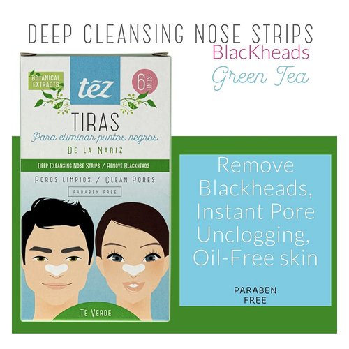 TEZ Deep Cleansing Nose Strip, Remove Blackheads, Clean Pores, Paraben Free, Botanical Extracts, Green Tea and Charcoal (Green Tea, 6)