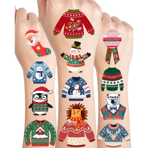 192 Pieces Ugly Sweater Temporary Tattoos Stickers,20 Sheets Christmas Ugly Sweater Themed Tattoos Stickers Party Decoration Supplies Party favors for Kids Adults