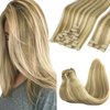 GOO GOO Clip in Hair Extensions Real Human Hair, 14inch 150g 9Pcs, 16/22 Light Blonde Highlighted Golden Blonde, Remy Human Hair Extensions Clip ins for Women, Natural Human Hair