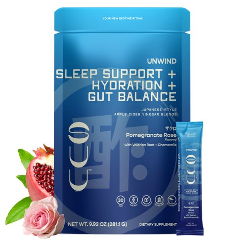 SUU Circadian Unwind Natural Sleep Aid Hydration Packets - Nighttime Sleep Powder with GABA, Valerian Root, Chamomile, Passion Flower & Organic Apple Cider Vinegar - Pomegranate Rose 30 Pack