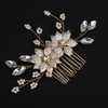 BERYUAN Gold Leaves Flower Pearls Hair Side Comb Gold Wedding Hair Comb Wedding Bridal Hair Comb Pearls Rhinestone Bridal Hair Comb for Brides Bridesmaid Girls