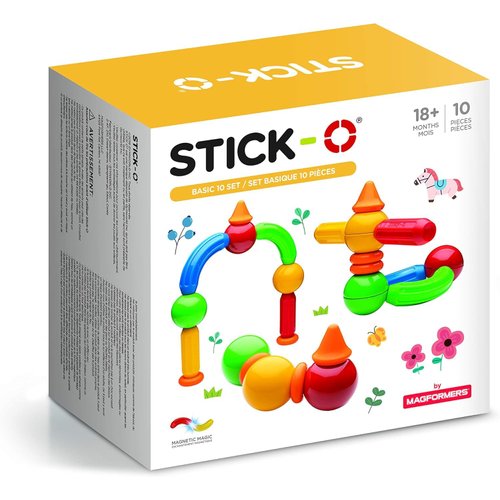 STICK O Basic 10 Piece Magnetic Building Set, Rainbow Colors, Educational STEM Construction Toy Ages 18M+