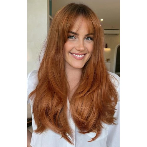 LANOVA Ginger Wigs with Bangs, Ombre Brown Copper Brown Synthetic Hair Full Wig, Natural Straight Wigs for Women, Realistic Looking Glueless Wig 22 inch LANOVA-202
