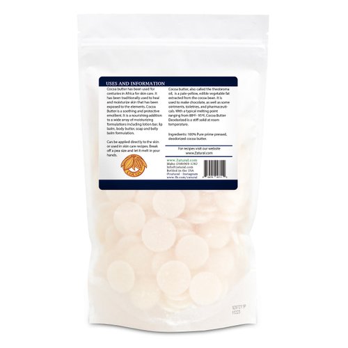 Zatural RAW Cocoa Butter-Deodorized Food Grade | 100% Pure-Prime-Pressed | DIY Lotion, Body Cream, Lip Gloss Base. (16 Ounce Deodorized Wafers)