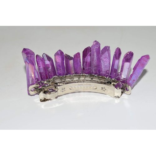 Nature's Enlightenment Purple Angel Aura Quartz Stone Hair Clip Barrette Angel Aura Quartz Crystal