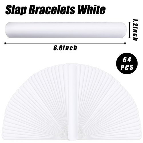 LovesTown 54PCS Slap Bracelets White, Party Slap Bracelets DIY Wrist Bands Bulk Blank Snap Band for Kids Birthday Party Favors School Crafts