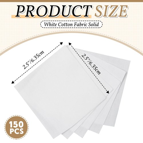 Peryiter 150 Pcs Precut Charm Packs Cotton Fabric Squares 2.5 x 2.5 Inch Mini White Solids Quilting Fabric Bundles for Patchwork DIY Sewing Scrapbooking Quilting for Craft