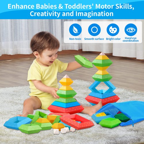 Hieoby Montessori Toys for 1 2 3 4 Year Old Boys Girls Toddlers Preschool Learning Activities 30Pcs Building Blocks Stacking Educational Toys STEM Sensory Toys Gifts for Kids Age 1-2 2-4