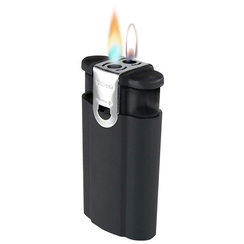 Flame-N-Torch Dual Butane Lighter with Windproof Torch and Soft Lighter Flames - Black