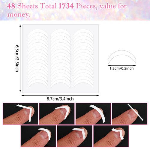 1734 Pieces French Tip Nail Art Stickers - 8 Designs Self-Adhesive French Manicure Strips Stickers Nail Art Tips Guides Decals for DIY Decoration Stencil Tools (48 Sheets)