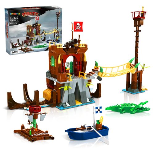flybakiz Adventure Pirate Building Block Set - 442PCS Pirate Ship Building Toy Halloween Birthday Gifts for Boys Girls Age 6-12 Who Loves Adventure