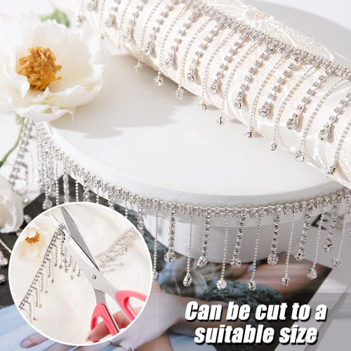 2 Yard Rhinestone Ribbon Tassel Chain- Irregular Style Rhinestones Fringe Trim for Cowgirl Hat- Diamond Crystal Long Tassel Trim for Wedding Party Necklace DIY Clothing Accessories Vase Decoration