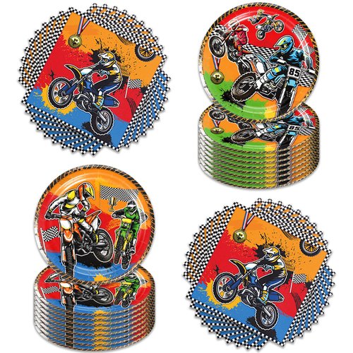 40pcs Dirt Bike Birthday Party Supplies-Party Decorations Tableware For Kids, Plate, Napkin Party Decorations Dinnerware
