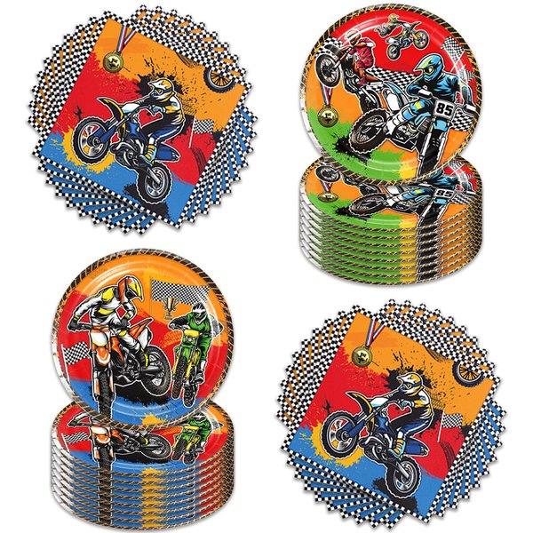 40pcs Dirt Bike Birthday Party Supplies-Party Decorations Tableware For Kids, Plate, Napkin Party Decorations Dinnerware