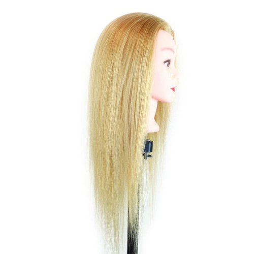 Mannequin Head Manikin 100% Human Hair Hairdresser Training Head Cosmetology Doll Head (Table Clamp Stand Included) (24" Human Hair, Blonde)