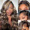 Aoque Highlight Ombre Lace Front Wig Human Hair 200% Density 1B/27 Balayage Wig Human Hair Hd 13x4 Body Wave Lace Front Wigs Human Hair Pre Plucked for Women 22 Inch