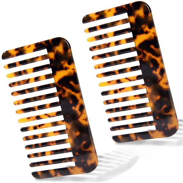 Small Travel Purse Hair Detangling Comb Tortoise Comb Wide Tooth Pocket Comb For Thick Curly Wavy Hair,Acetate Hair Detangler Comb For Wet And Dry,2 Pack