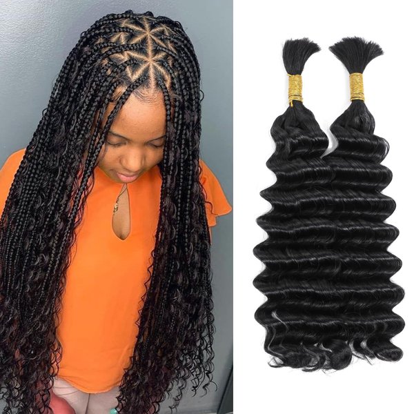 Humistwbiu Bulk Human Hair for Braiding Deep Wave Human Braiding Hair Micro Braiding Hair Human Hair 100% Unprocessed Brazilian No Weft Human Hair 20 Inch (100g(1Pack-2Bundles), Natural Black)