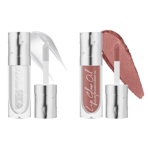 Yanqina 2PCS Hydrating Lip Glow Oil Smudge-proof Lip Gloss Long-lasting Lip Stain Cherry Oil Lip Care (Transparent&Reddish Brown)