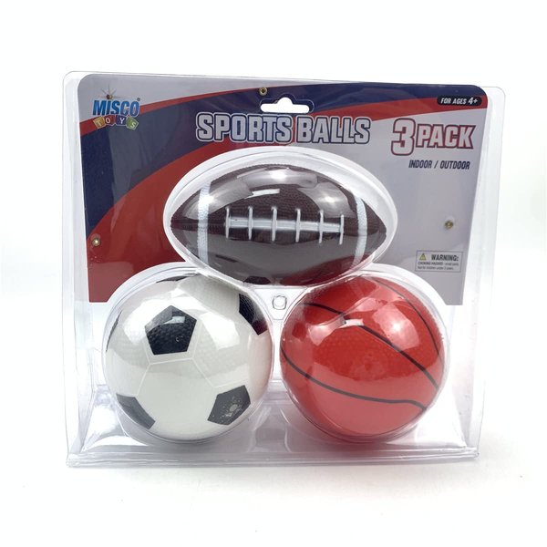 Misco Toys Sports Ball Set,3 Pack, Includes Kids’ Basketball,Football,Soccer Ball. Fun Sport Set for Indoor/Outdoor Play, 6 inch Soft Plastic Playground Balls for Kids. Great Gift!