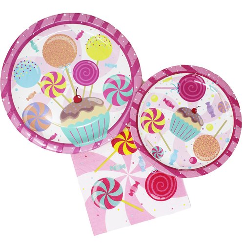 Candy Party Packs (52 Pieces for 16 Guests) - Candy Party Decorations, Candy Plates and Napkins, Ice Cream Party, Two Sweet Party, Candyland Birthday Party, Blue Orchards